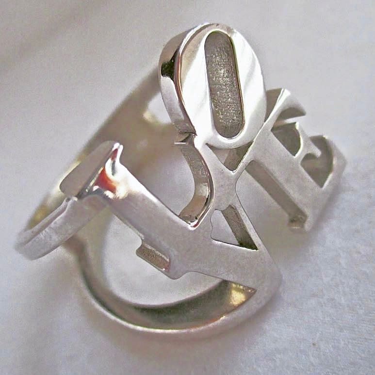 Sterling Silver LOVE Ring, Handmade Statement Jewelry