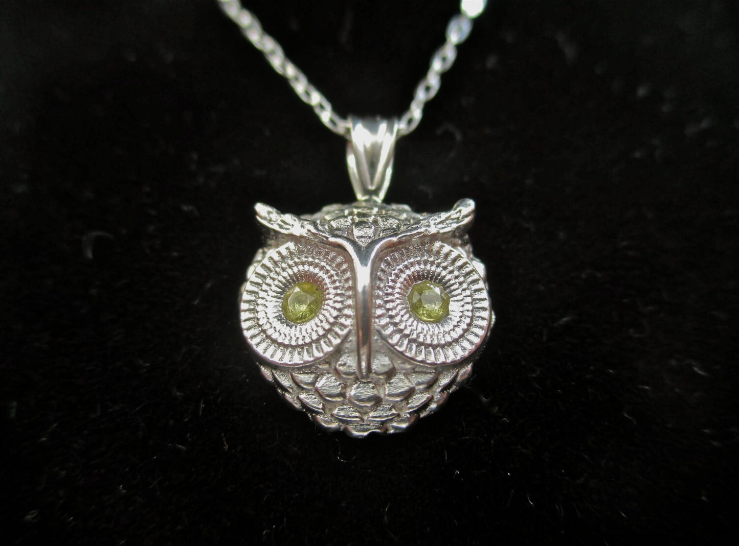 Sterling Silver Owl Pendant Necklace with Genuine Opal Eyes