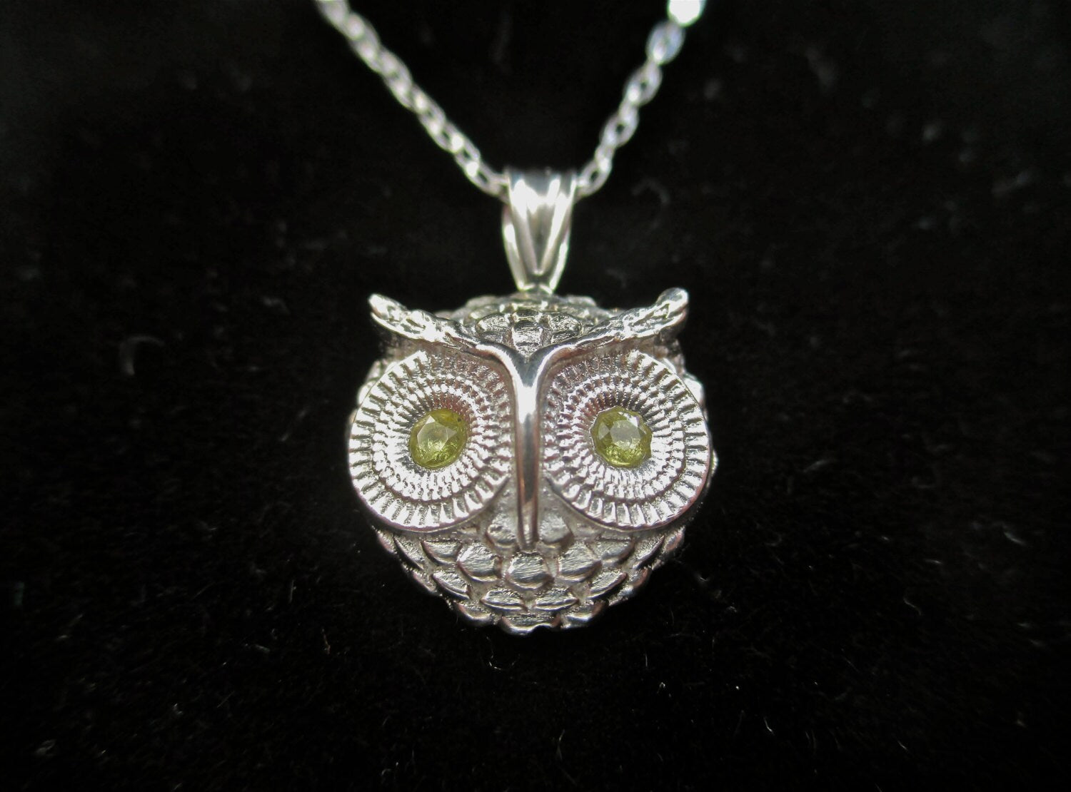 Sterling Silver Owl Pendant Necklace with Genuine Opal Eyes
