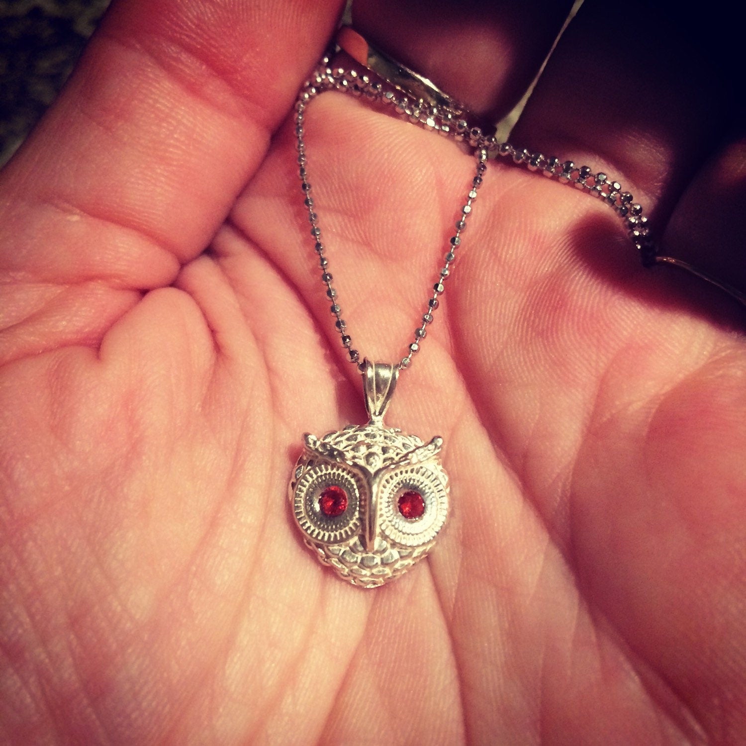 Sterling Silver Owl Pendant Necklace with Genuine Opal Eyes