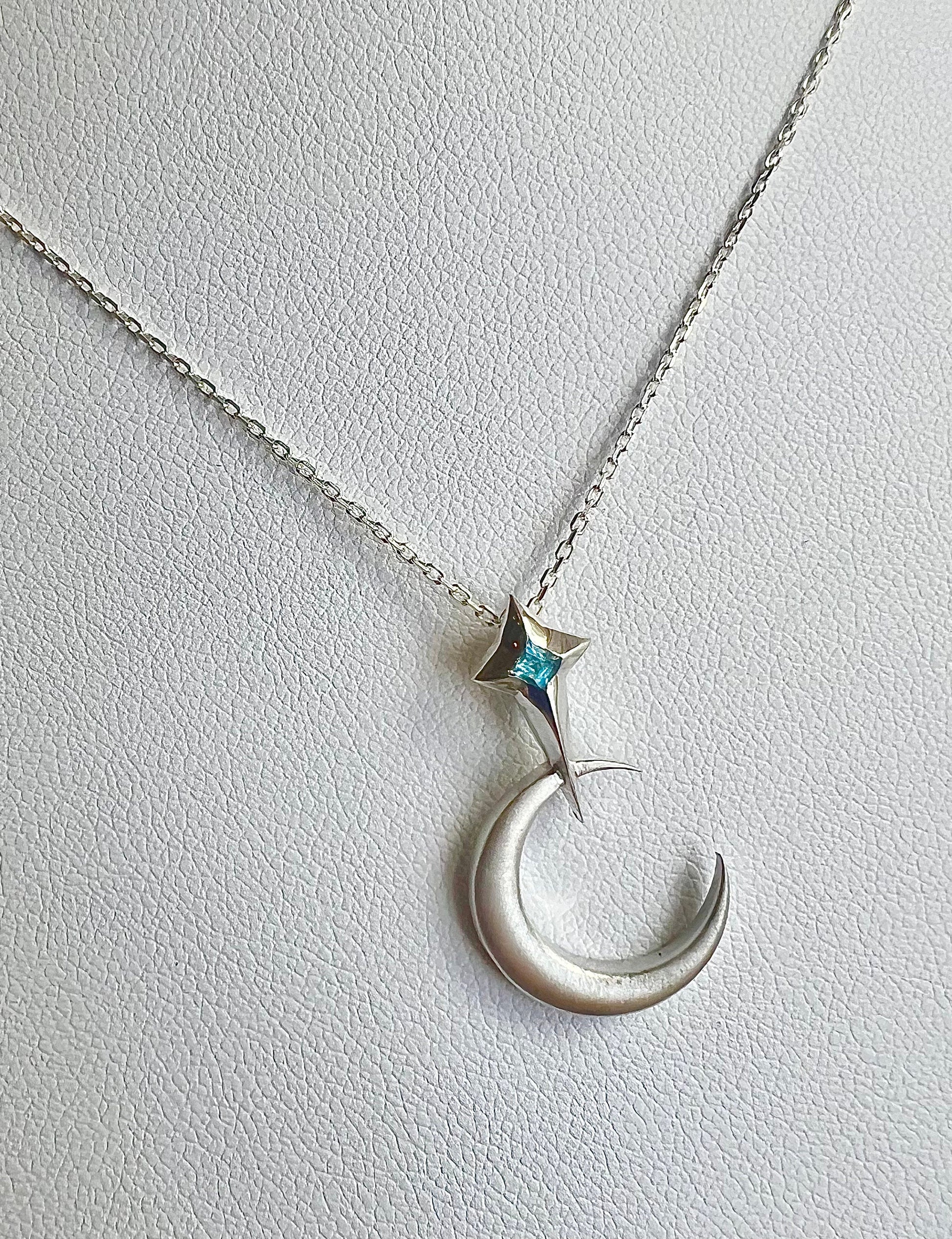 Topaz North Star & Crescent Moon Necklace