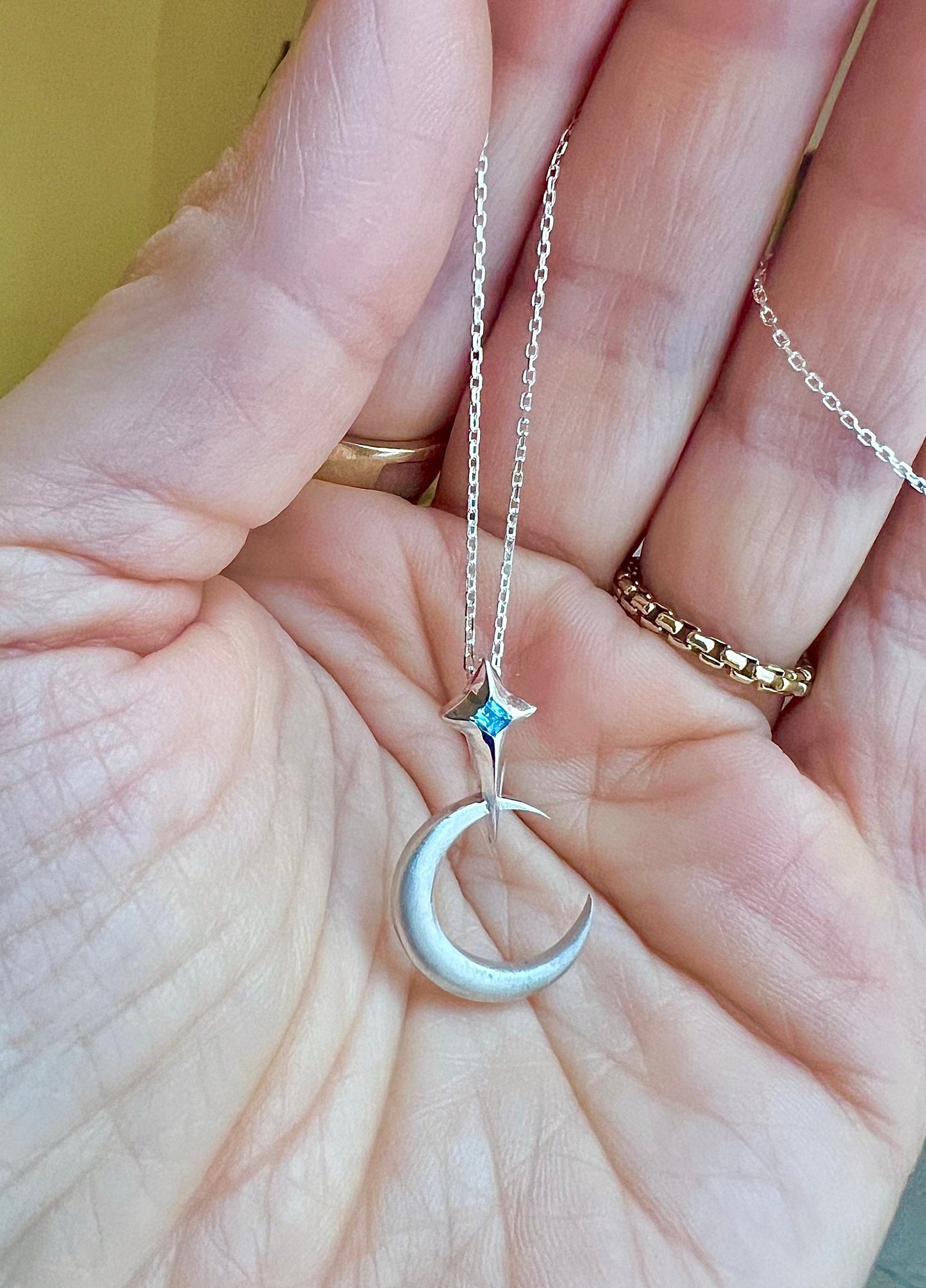 Topaz North Star & Crescent Moon Necklace