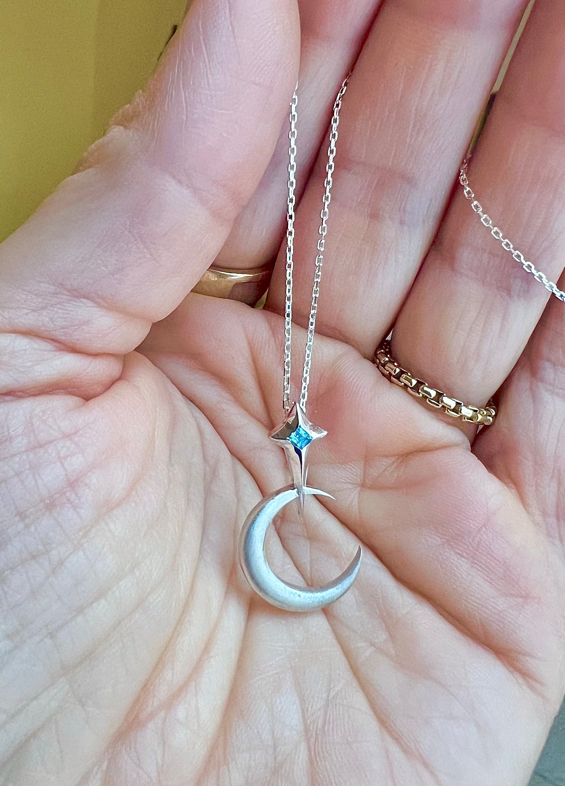 Topaz North Star & Crescent Moon Necklace