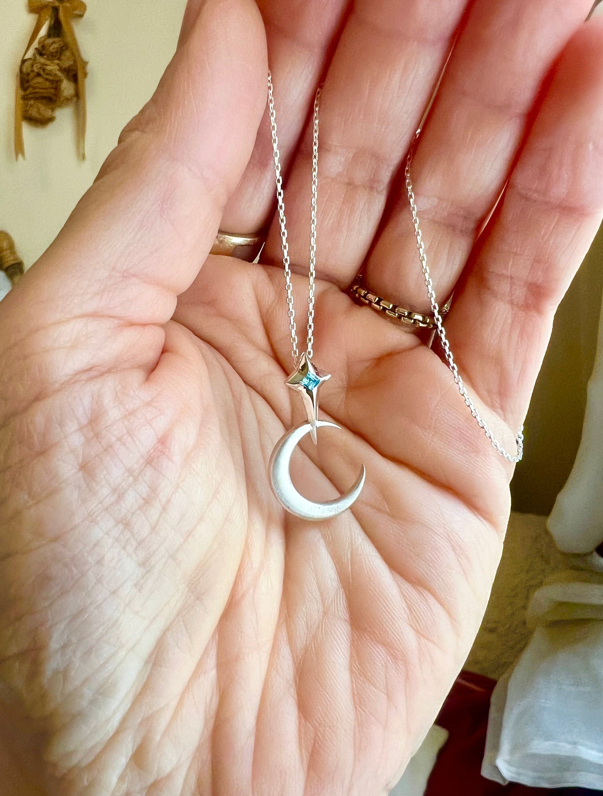 Topaz North Star & Crescent Moon Necklace